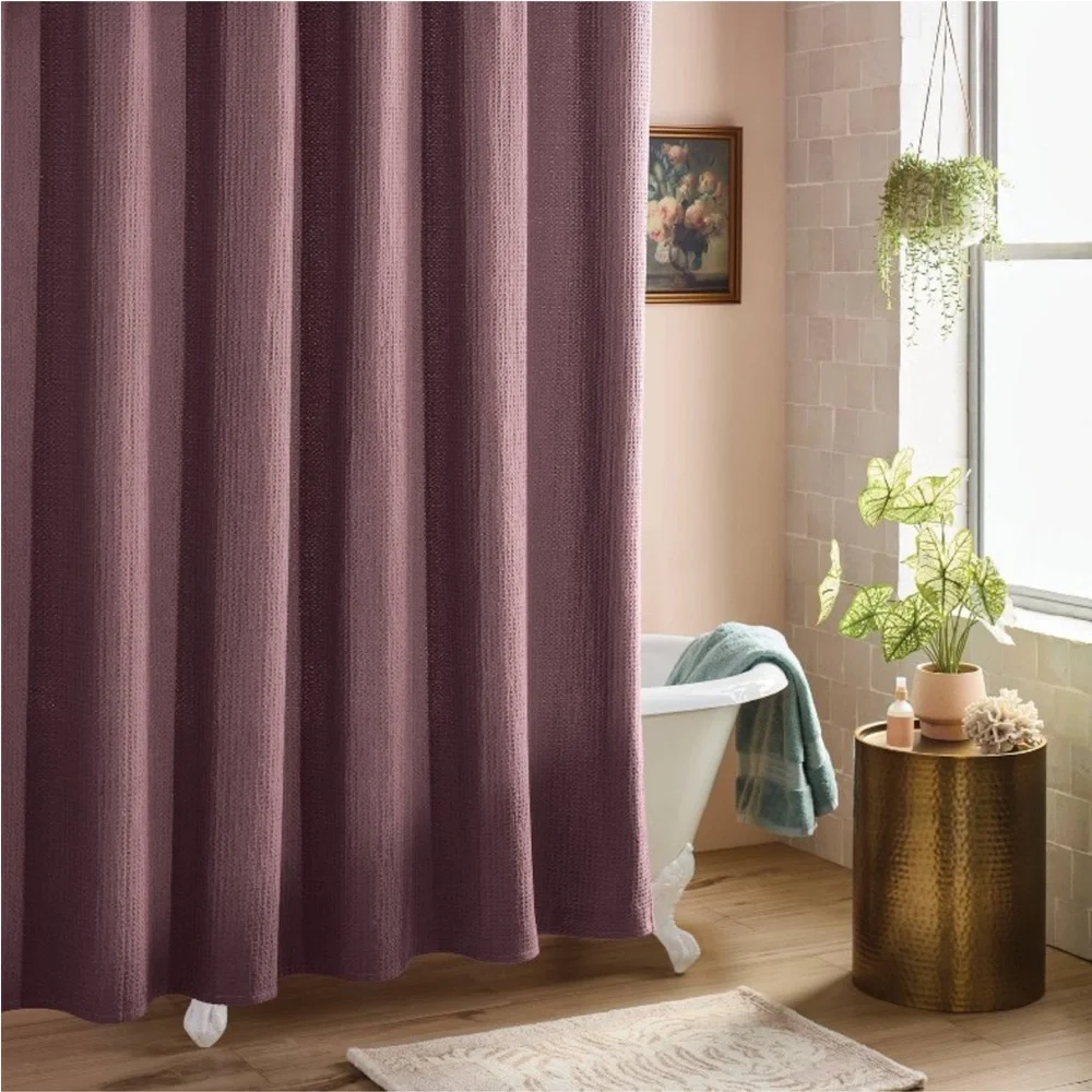 THRESHOLD NWT oversized relaxed waffle weave shower curtain -dark mauve